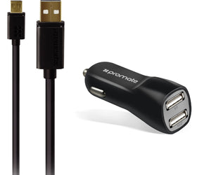 Promate CARKIT-M Laddarkit 2port 3,1A USB billaddare och USB kabel 1,2m svart