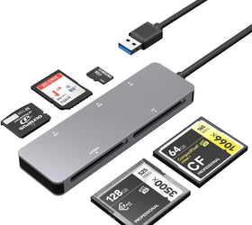 NÖRDIC 5i1 USB-A kortläsare CFast/CF/SD 4.0/XD/TF/MMC 5Gbps UHS-II