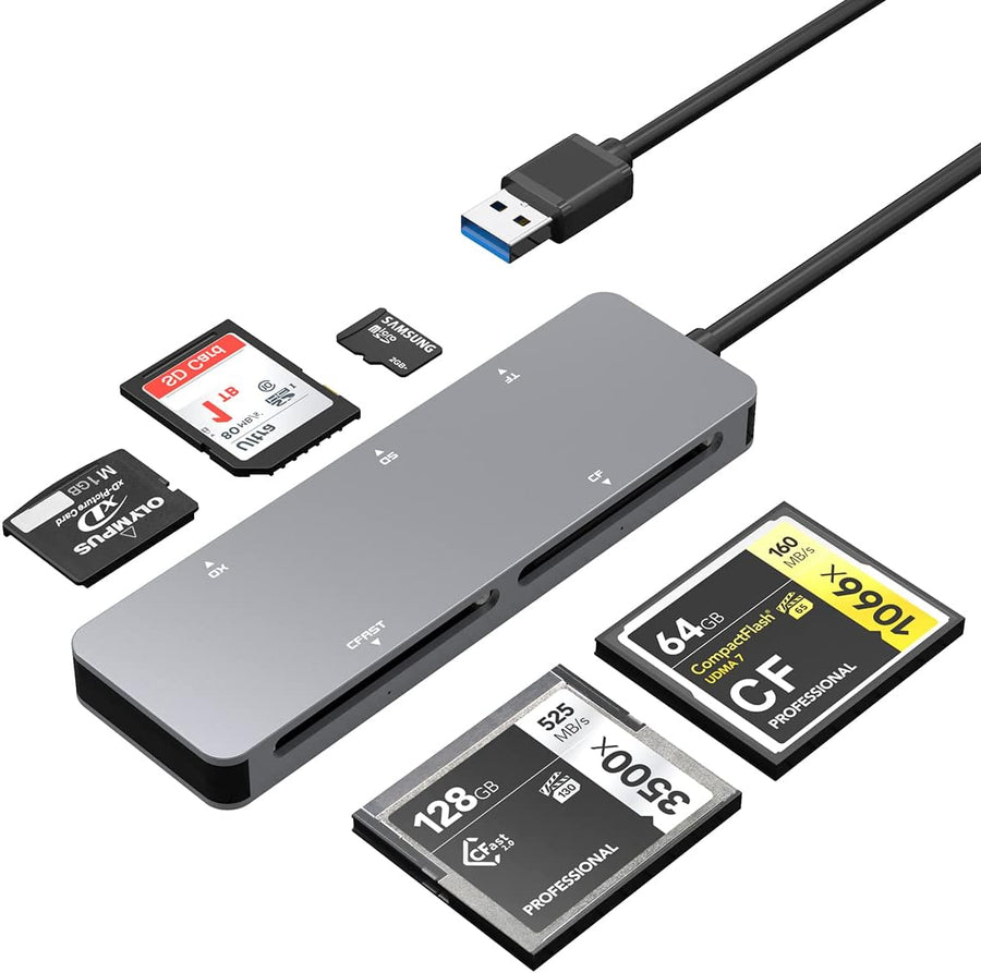 NÖRDIC 5i1 USB-A kortläsare CFast/CF/SD 4.0/XD/TF/MMC 5Gbps UHS-II