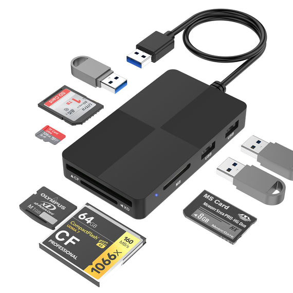 8 i 1 USB-A kortläsare CF/SD/XD/TF/MS och  3xUSB-A 5Gbps UHS-I 2TB