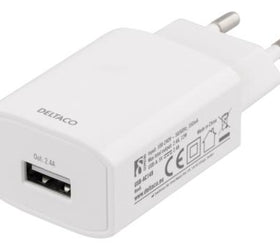 DELTACO USB-A Väggladdare, 100-240 V, 5 V, 2,4 A, vit