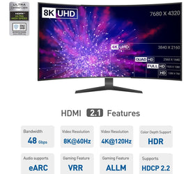 DELTACO certified 20m Ultra High Speed HDMI 2.1 aktiv AOC Optisk Fiberkabel 8K 60Hz 4K 120Hz 48Gbps Dynamic HDR, eARC, VRR kompatibel