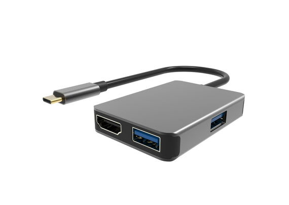 1 till 4 USB C Dockningsstation 1xHDMI 4K 30Hz 1xUSB C 60W PD 2xUSB3.1 5Gbps Aluminium Space Grey