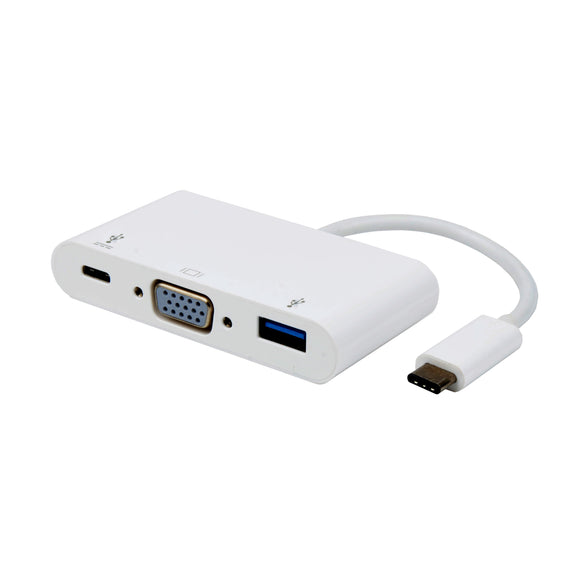 1 till 3 USB C Dockningsstation med 1x VGA 1920x1200 i 60Hz,1xUSB C 100W PD snabbladdning och 5Gbps data överföringshastighet, 1xUSB 3.1