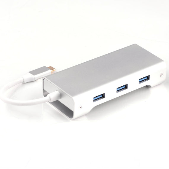 1 till 8 USB C Aluminium Dockningsstation 1xHDMI 4K 30Hz 1xVGA 1080p 3xUSB 3,1 5Gbp 1x USB C PD87W 1xSD/TF kortläsare silver