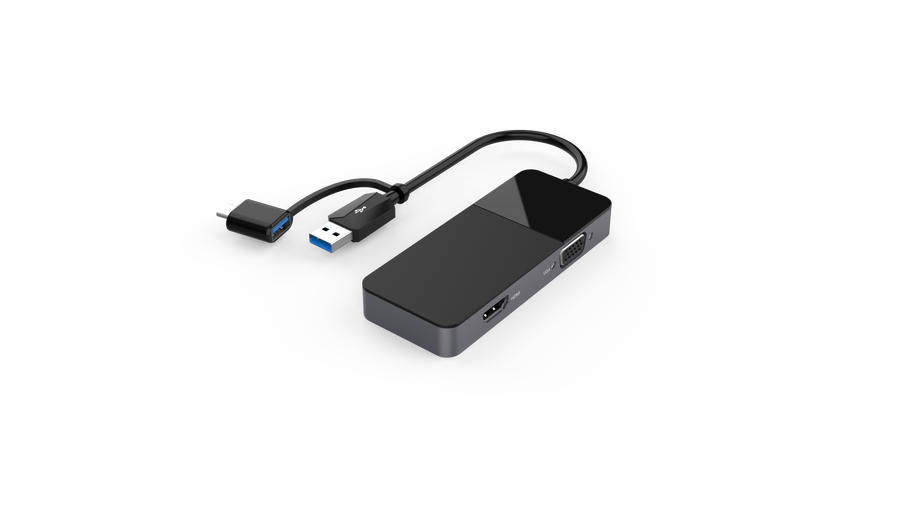 NÖRDIC USB C till 1x HDMI 4K 30Hz och 1x VGA 2K 60Hz dubbla monitorer för MacBook M1 med MST extended och mirror