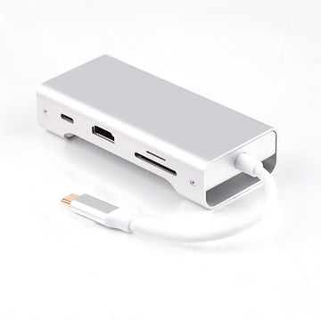 1 till 7 USB C Aluminium Dockningsstation 1xHDMI 4K 30Hz 1xRJ45 Giga Ethernet 2xUSB 3,1 5Gbp 1x USB C PD87W 1xSD/TF kortläsare silver