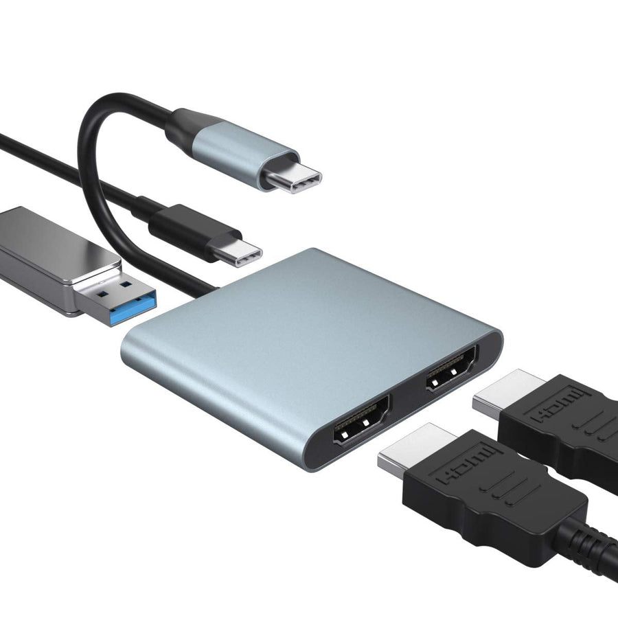 NÖRDIC USB-C till 2xHDMI adapter 4K30Hz 1xUSB-C 60W PD 1xUSB-A3.1 5Gbps MST dubbla HDMI USB type C adapter dual HDMI