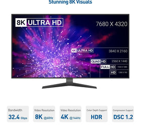 NÖRDIC 50cm Displayport 1.4 till HDMI 2.1 8K60Hz 4K120/144Hz Dynamic HDR 32.4Gbps Dolby ATMOS