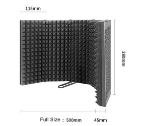 Mikrofonskärm med 2 lagers 5-vägg akustikfilter vikbar 59x28x4cm akustikskärm ljuddämpare för mikrofoner reflection filter