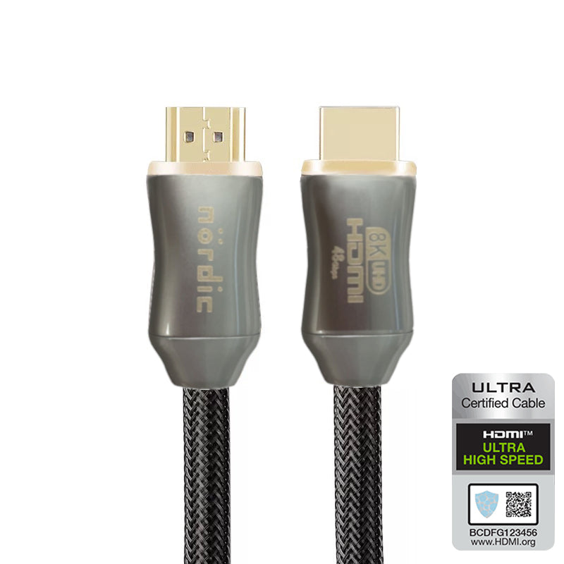 NÖRDIC CERTIFIED CABLES 1,5m Ultra High Speed HDMI 2.1 8K 60Hz 4K 120Hz 48Gbps Dynamic HDR eARC VRR nylonflätad kabel guldpläterad extra slitstark