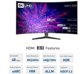 NÖRDIC HDMI förlängningskabel 50cm 8K60Hz 4K144 HDMI 2,1 48Gbps Ultra High Speed HDMI