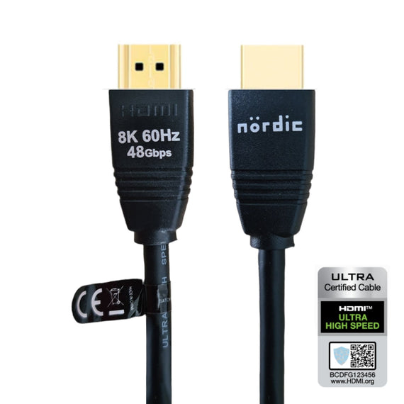 CERTIFIED CABLES 2m Ultra High Speed HDMI2.1 8K 60Hz 4K 120Hz 144Hz 48Gbps Dynamic HDR eARC Game Mode VRR Dolby ATMOS guldpläterad PVC svart