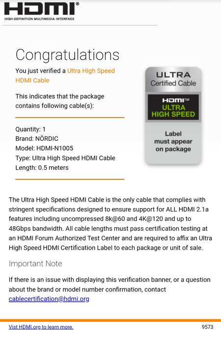 CERTIFIED CABLES 50cm Ultra High Speed HDMI 2.1 8K 60Hz 4K 120Hz 48Gbps Dynamic HDR eARC VRR nylonflätad kabel guldpläterade kontakter