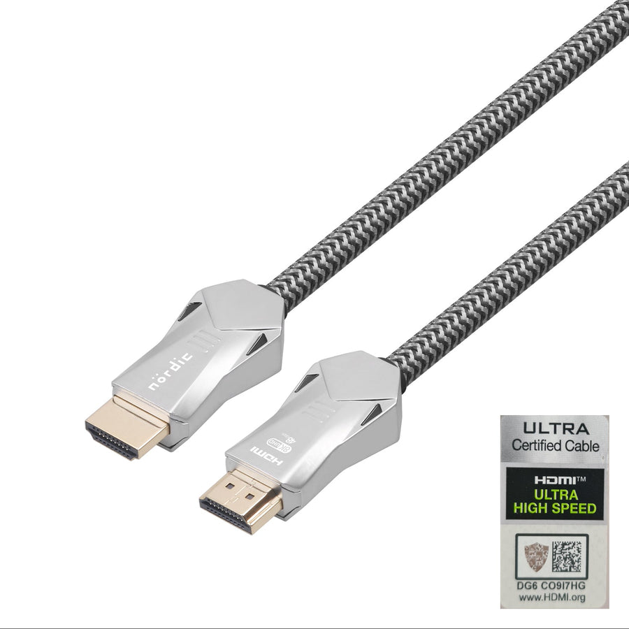 NÖRDIC CERTIFIED CABLES 2m Ultra High Speed HDMI 2.1 8K 60Hz 4K 120Hz 48Gbps Dynamic HDR eARC VRR nylonflätad kabel guldpläterad