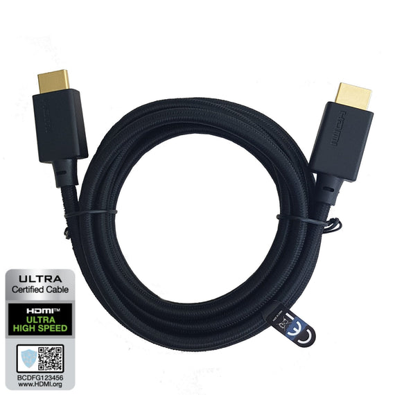 CERTIFIED CABLES 50cm HDMI Ultra High Speed 2.1 8K 60Hz 4K 120Hz 48Gbps Dynamic HDR eARC Game Mode VRR Dolby ATMOS nylonflätad guldpläterad