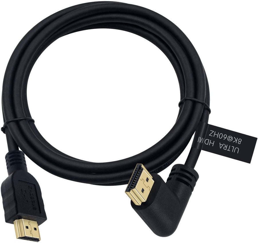 NÖRDIC 1m  vinklad HDMI 2.1 UHD 8K 60Hz 4K 120Hz 48Gbps Dynamic HDR eARC Game Mode VRR Dolby ATMOS guldpläterad