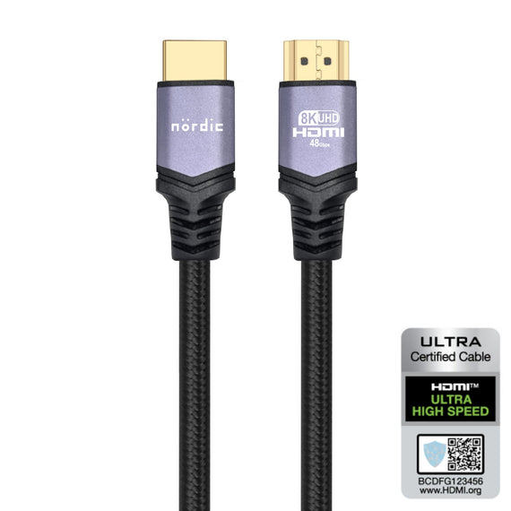 CERTIFIED CABLES 5m Ultra High Speed HDMI 2.1 8K 60Hz 4K 120Hz 48Gbps Dynamic HDR eARC VRR nylonflätad kabel guldpläterad