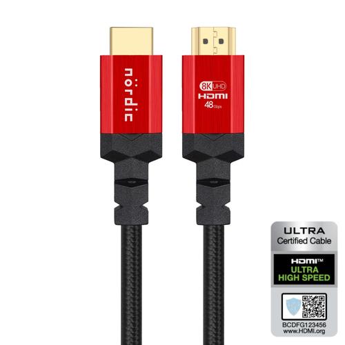 CERTIFIED CABLES 1,5m Ultra High Speed HDMI 2.1 8K 60Hz 4K 120Hz 48Gbps Dynamic HDR eARC Game Mode VRR Dolby ATMOS nylonflätad guldpläterad