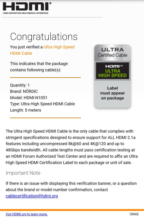 CERTIFIED CABLES 5m Ultra High Speed HDMI 2.1 8K 60Hz 4K 120Hz 48Gbps Dynamic HDR eARC VRR kabel guldpläterad