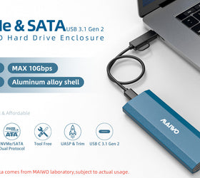 Maiwo K1690 M.2 SATA & NVMe SSD kombo till USB3.2 Gen2 10Gbps extern kabinett skruvlös design aluminium