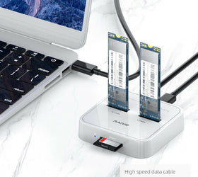 Maiwo K3016SD Dockningsstation för både SATA och NVMe M.2 SSD USB3.2 Gen2 10Gbps med SD Express kortläsare