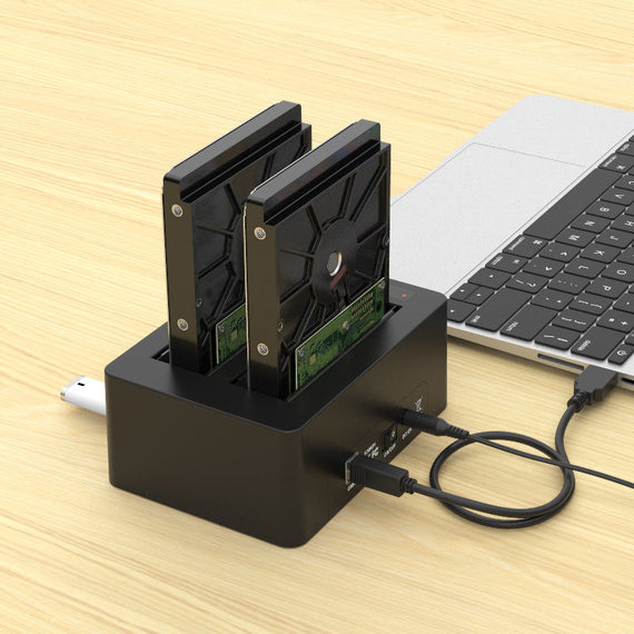 Maiwo K3082H USB 3.1 GEN1 5Gbps Dockningsstation för 2st 2,5-3,5 SATA HDD SSD upp till 14TB med stöd för UASP 3xUSB3.1 hubb