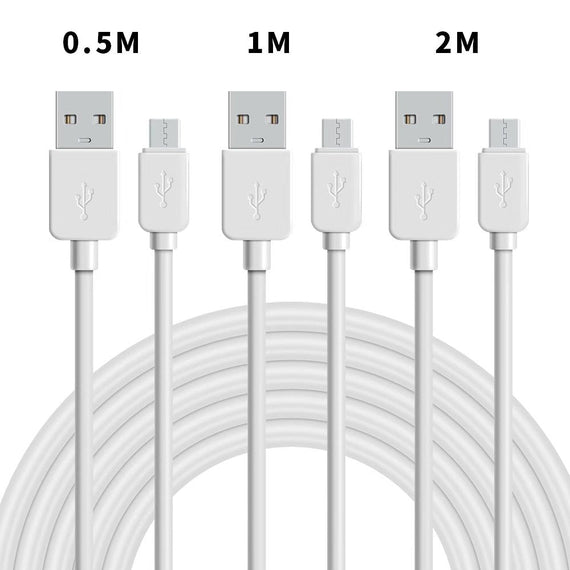 USB2.0 A hane till Micro B hane Kabelkit  3-pack 0,5m+1m+2m  480Mbps 2,4A vit för Android mobiler och surfplattor