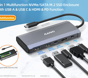 MAIWO 1 till 6 Dockningsstation 1xNVMe/SATA 1xHDMI 4K60Hz, 2xUSB-A 1xUSB-C 5Gbps 1xUSB-C PD100W