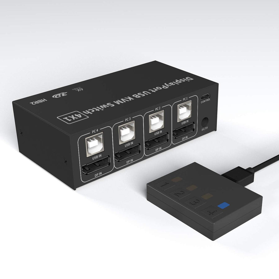 KVM Switch 4 PC till 1xDP 4K 60Hz och 4xUSB HDCP 2.2 för Xbox, PS5 och laptop