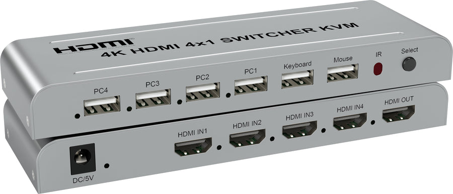 NÖRDIC KVM Switch 4 PC till 1xHDMI 4K 30Hz och 2xUSB HDCP 2.2