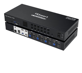 HDMI KVM Switch 4 PC till 3 monitorer 4K60Hz headset, audio mikrofon, RJ45 LAN