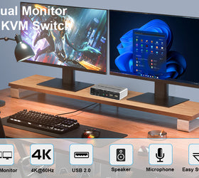NÖRDIC KVM Switch 2x2 HDMI 4K60Hz 3xUSB3.0 Audio EDID