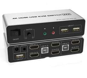 NÖRDIC KVM Switch 2x2 HDMI 4K60Hz 3xUSB3.0 Audio EDID