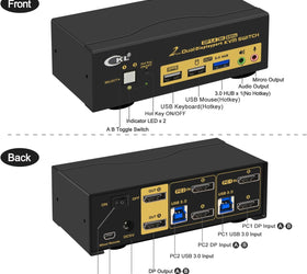 KVM 2x2 DP Switch Dual Monitor Displayport1.4 8K60Hz 4K144Hz med 2xaudio och 3xUSB-A
