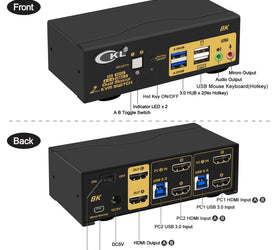 KVM 2x2 HDMI Switch Dual Monitor HDMI2.1 8K60Hz 4K144Hz 4:4:4 med 2xaudio och 4xUSB-A