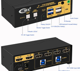 KVM 2x2 HDMI Switch Matrix dual monitor HDMI2.0 4K60Hz 4xUSB-A 1xaudio