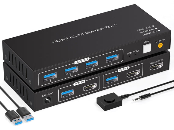 KVM Switch HDMI 2 till 1 8K60Hz 4K120Hz, 4xUSB 3.1, HDCP2.3 HDR10