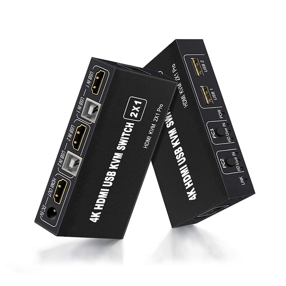 KVM Switch 2 till 1xHDMI 2.0 4K60Hz för PC, Xbox, PS5 och bärbar med 3xUSB portar