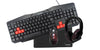 KIT1, komplett starter gamingkit 4-i-1, Tangentbord, Mus, Headset, Musmatta, svart med detaljer i rött