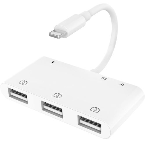 NÖRDIC Lightning adapter 1 till 6 portar 3xUSB A 3.1, 1xTF 1xSD kortläsare 1 x Lightning (Non MFI) laddningsport