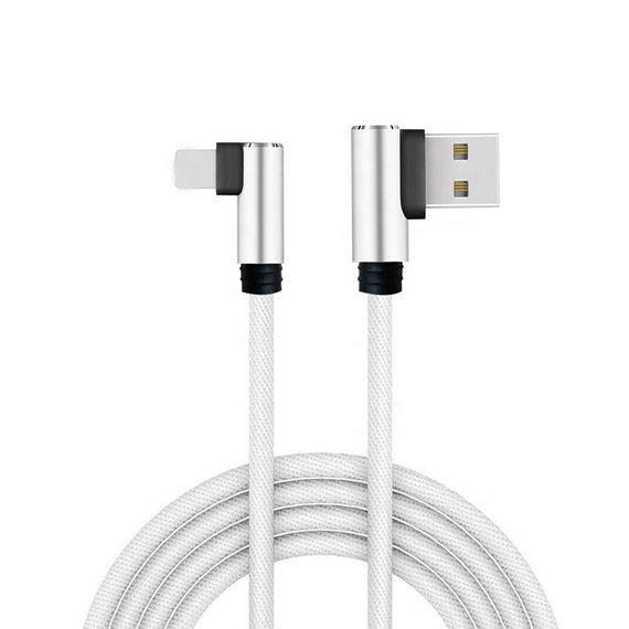 Vinklad Apple Lightning (Non MFI) till vinklad USB A kabel för synkning och laddning vit 3m