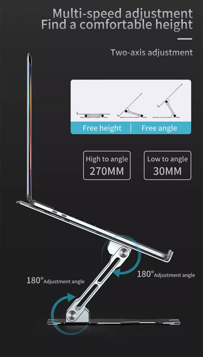 Aluminium bärbarställ för upp till 17" justerbar höjd notebookställ laptopstativ dark grey