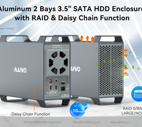 MAIWO K35282C USB-C 3.1 Extern Kabinett Aluminium för 2x 3.5" SATA HDD med stöd för RAID