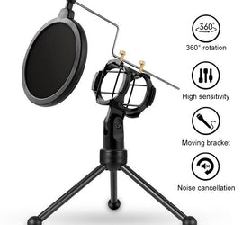 Mikrofonstativ bordsmodell med pop filter och tripod