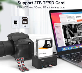 Maiwo USB-C Dockningsstation 2,5"/3,5" 2x SATA HDD SSD & SD/TF-minneskort, HDMI2.0 4K60Hz RJ45 GigaLan USB-A & USB-C 10Gbps