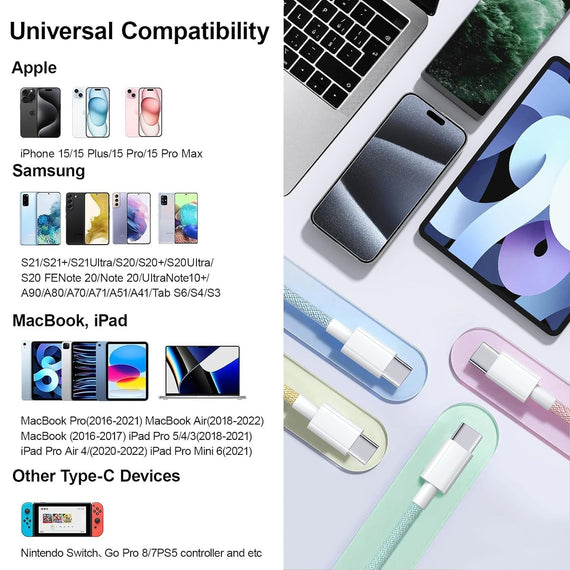 1m USB 2.0 USB-C till C kabel 2,4A 480Mbps 60W för iPhone 15/15 Pro/15 Plus/15 Pro Max rosa