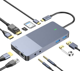 NÖRDIC 1 till 11 USB-C dockningstation för tre monitorer 2xHDMI 4K60Hz 1xDP4K60Hz  DP87W Thunderbolt 3/4 DisplayLink