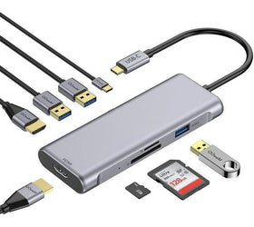 NÖRDIC 1 till 8 USB-C Dockningsstation 2xHDMI 4K30Hz 3xUSB-A 3.1 1xUSB-C PD100W 1xSD 1xMicroSD