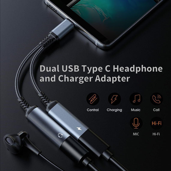 2 in 1 USB C till 3.5mm hörlursadapter med 60W laddning